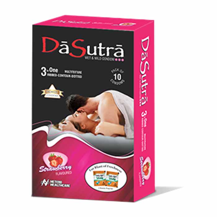 DASUTRA WET AND WILD CONDOM STRAWBERRY PACK OF 10